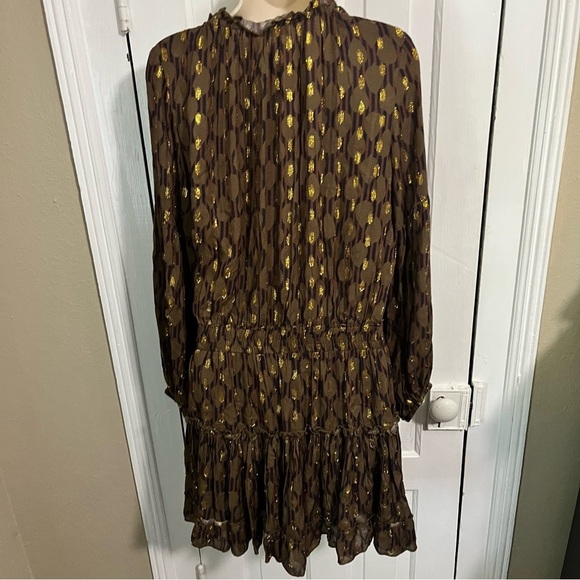 Oliphant Balloon Sleeve Short Dress Fig Olive Tassels Medium V2 - Picture 5 of 10